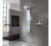Shower Panel System Silver 201 Stainless Steel Curved 20x44x130cm LED Thermostat