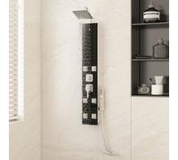 vidaXL Shower Panel Unit Glass 18x45.5 cm Black Rain Mixer Shower Bath Jet