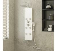 Shower Panel White Tempered Glass Stainless Steel 25x47.5x130cm Rain Massage Spa
