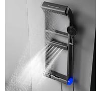 Shower Panel with Mixer and 6-Mode Column, LED Rain & Mist Shower, 12 Adjustable Massage Jets, Handset, Waterfall Spout, Space Aluminum