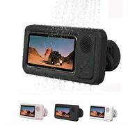 Shower Phone Holder with Wireless Bluetooth Speaker, IPX4 Waterproof Wall Mount with 360° Rotation & Anti-Fog for Bathroom, 60° Fixed Opening Angle, Waterproof Case Holder for Any Phone (black)