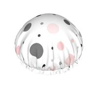 Shower Pink Gray White Modern Polka Dot Pattern Print Cap For Women Reusable Waterproof, Double Layered Shower Hair Cap With Elastic Strap,One Size