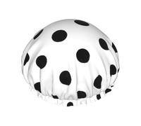 Shower Polka Dot Print Cap For Women Reusable Waterproof, Double Layered Shower Hair Cap With Elastic Strap,One Size