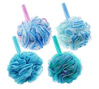 Shower Puff Loofah, 4 Pcs Extra Large Bath Sponge with Mesh Build - Body Scrubber for Exfoliate and Cleaning, 75g/PCS, Multicolor