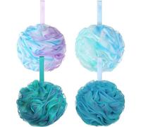 Shower Puff Loofahs, Bath Sponge, Extra Large Mesh Pouf Easy Foaming Body Scrubber Exfoliator Green Blue（a Pack of 4 pcs /70g/PCS）