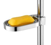Shower Rail Soap Holder, Clip-on Bathroom Soap Holders ABS Adjustable Shower Soap Dish Shower Pole Soap Tray Practical Bathroom Gadget (Silver)