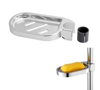 Shower Rail Soap Holder, Clip-on Bathroom Soap Holders ABS Adjustable Shower Soap Dish Shower Pole Soap Tray Practical Bathroom Gadget (Silver)