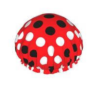 Shower Red White Polka Dot Print Cap For Women Reusable Waterproof, Double Layered Shower Hair Cap With Elastic Strap,One Size