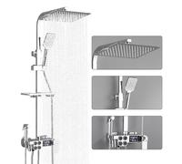 Shower Riser Rail Kit, Silver Stainless Steel Shower System with Thermostat & LED Temp Display, 30 x 19 cm Rainfall Head & Handheld Showerhead with 3 Function Hand Shower, Suitable for Bathrooms
