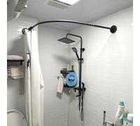 Shower Rod Curved No Drill, Adjustable L Shaped Shower Rail No-Sagging, 304 Stainless Steel Wall Mounted Shower Curtain Rod Rail, For Bathtub Cloakrooms, Black(Size:A 70-95m x 70-95cm,Color:Black)