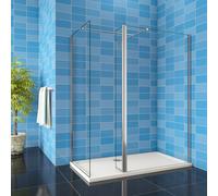 (Shower Screen: 1200mm+300mm Flipper Panel; Stone Tray: 1700x760mm; Side Panel: 760mm) Walk In Wet Room Shower Enclosure Screen