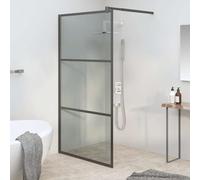 Shower Screen for Walk-in Shower 115 x 195 cm with Dark Tempered Glass and Black Aluminium Frame, Adjustable Support Bar, Splashproof, Frameless Divider for Bathtub, Niche