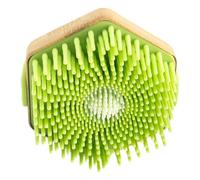 Shower Scrubber Light Green Silicone Body Brush with Wood Handle | Portable Exfoliating Bath Brush, Home and Travel Use, Long Handled Silicone Massage Bath Brush