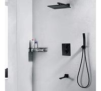 Shower Set Black Thermostatic Shower Copper pre-Embedded Box into The Wall Concealed Shower Set Beautiful Practical Auspicious Clouds LWX