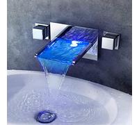 Shower Set Chrome Copper Hot And Cold Faucet Into The Wall Concealed Double Bathroom Basin Bathtub Led Luminous Color 3 Hole Waterfall Faucet Bathroom