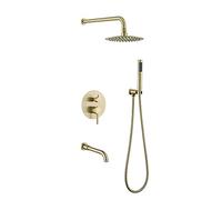 Shower Set Dual-Functional Mixer Shower Kit Brushed Gold Rain Shower System Round Shower Head with Handheld_8 in,Single Function,8 in