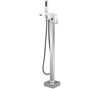 Shower Set Freestanding Bathtub Faucet, Square Single Handle Waterfall Spout Tub Filler Brass Bathroom Faucets Floor Mounted Shower System with Handheld Shower and Shower Hose Set,Chrome