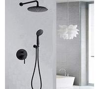 Shower Set Metal All-Copper Wall-Mounted Black Faucet Hot and Cold Mixing Valve Round Top Spray Concealed Shower Set Handheld Shower System 2 Function Fixed Showerheads Shower Syst Auspicious Clouds