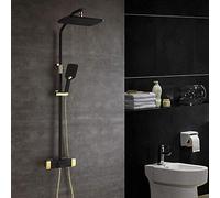 Shower Set Modern Copper Bathroom Shower Set Hand Shower System Black Gold-Plated Button Bathroom Nozzle Constant Temperature Shower Booster Faucet Nozzle Square Top Spray 3 Functi Auspicious Clouds