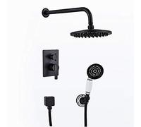 Shower Set Rain Shower System Retro Vintage Shower Faucet Set Wall Mounted Shower Combo Set Single Handle Brass Rain Mixer Shower with Handheld Shower, 8 Inch Rainfall Shower Head,Black Bronz