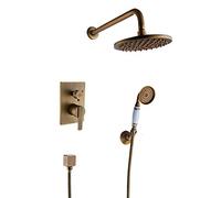 Shower Set Rain Shower System Retro Vintage Shower Faucet Set Wall Mounted Shower Combo Set Single Handle Brass Rain Mixer Shower with Handheld Shower, 8 Inch Rainfall Shower Head,Black Bronz
