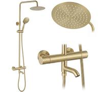 Rea - Thermostat Shower Set Lungo Diamond - Brushed Gold - Brass, ABS - 15 x 15 x 117 cm