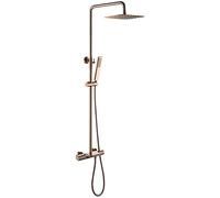 Shower Set Rose Gold Thermostatic Wall Mounted Diverter Mixer Brass Bathroom Shower Taps Set with 10 * 8 inch Rainfall Shower Head and Handshower, Luxury Shower System,A Decoration