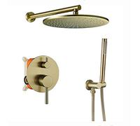 Shower Set Shower System Brushed Gold Shower Faucet Set Brass Shower Combo Set Wall Mounted Modern 10 Inch Rain Mixer Shower with Handheld Shower, Embedded Box,Brass Shower Head