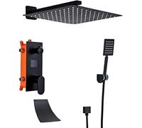 Shower Set Shower System Digital Display Concealed Shower Faucet Set Matt Black Shower Combo Set with Brass Hand Shower and Waterfall Rainfall Shower Head Advanced Air Injection Technology,8