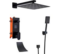 Shower Set Shower System Digital Display Concealed Shower Faucet Set Matt Black Shower Combo Set with Brass Hand Shower and Waterfall Rainfall Shower Head Advanced Air Injection Technology,8