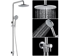Shower Set Stainless Shower Riser Rail Kit, Uvish Rainfall Shower Head and Hose Set Brass Shower Diverter and New Handheld 4 Function with Point Jet, Shower Column System Without Tap, Chrome