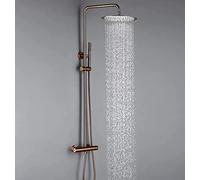 Shower Set, Thermostat Rose Gold Shower Mixer Valve Set Bathroom Wall Mount Arm Diverter with 8-12 Inch Round Rainfall Handheld Spray, Luxury Shower System,8 Inch LWX