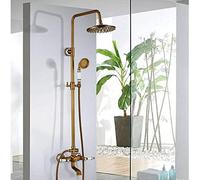 Shower Set Wall Mounted Antique Brass 8 Inch Round Rainfall Shower Head Wide Tub Spout Brass Hand Sprayer Mixer Tap