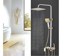 Shower Set White Double Lifting Belt Spray Gun Hot and Cold Shower Set Brass Shower Faucet Square Top Spray Shower System 4 Modes Beautiful Practical Auspicious Clouds LWX
