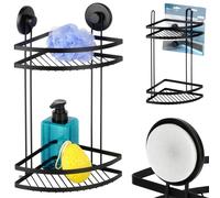 Shower Shelf Metal Black with Suction Cups Corner 2-Tier 24x18x38 cm
