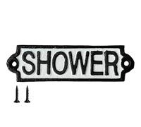 SHOWER SIGN Cast Iron Door Plauque with Mounting Screws 17cm Ideal for Hotels, Bed Breakfasts, AirBnBs Holiday Lets Traditional Rustic Style Black White