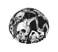 Shower Skull Background Print Cap For Women Reusable Waterproof, Double Layered Shower Hair Cap With Elastic Strap,One Size