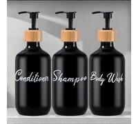 Shower Soap Dispenser(16.9 Oz/Black),Shampoo Dispenser with Bamboo Pump,Shampoo and Conditioner Bottles,Shower Dispenser for Bathroom,3 Pack Refillable Shampoo and Conditioner Bottles