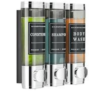 Shower Soap Dispenser Wall Mounted No Drill Shampoo Dispenser for Shower Wall Shampoo and Conditioner Dispenser Bathroom Hotel 3 * 300ml Chrome with Labels