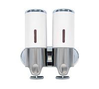 Shower Soap Dispensers - Pump Action, Lockable, Wall Mounted, White (Double)