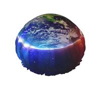 Shower Space Planet Earth Print Cap For Women Reusable Waterproof, Double Layered Shower Hair Cap With Elastic Strap,One Size