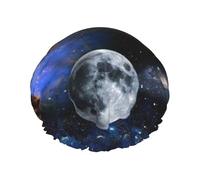 Shower Space Planet Print Cap For Women Reusable Waterproof, Double Layered Shower Hair Cap With Elastic Strap,One Size