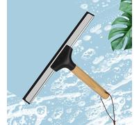 Shower Squeegee, 10 in (25 cm) Squeegee Shower Glass Cleaner, Wooden Handle Stainless Steel Window Squeegee for Glass Door Shower with Holder, Window Wiper for Bathroom Window Mirror Car Glass (Black