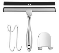 Shower Squeegee, 10 Inch Squeegee Shower Stainless Steel Window Squeegee for Glass Door Shower with Holder