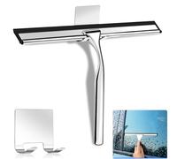 Shower Squeegee, 10 Inch Stainless Steel Window Squeegee Cleaner for Shower Glass Door with Hook, Shower Wiper Screen for Bathroom, Window,Mirror and Car Glass