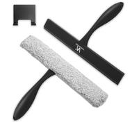 Shower Squeegee for Glass Doors & Microfiber Scrubber Kit 11Inch Window Washing Tools with Non-Slip Handle and Adhesive Hook