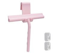 Shower Squeegee for Glass Doors, Silicone Squeegee with 1 No-Drill Hook & 2 Adhesive Hooks, Cleaning Tool for Windows, Mirrors, Tiles, Bathroom, Kitchen and Car - Pink