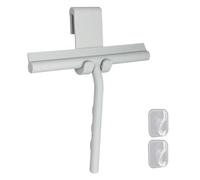 Shower Squeegee for Glass Doors, Silicone Squeegee with 1 No-Drill Hook & 2 Adhesive Hooks, Cleaning Tool for Windows, Mirrors, Tiles, Bathroom, Kitchen and Car - Grey
