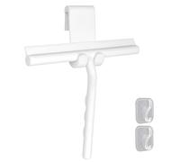 Shower Squeegee for Glass Doors, Silicone Squeegee with 1 No-Drill Hook & 2 Adhesive Hooks, Cleaning Tool for Windows, Mirrors, Tiles, Bathroom, Kitchen and Car - White