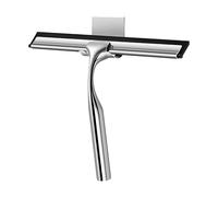 Shower Squeegee for Glass Doors with Adhesive Hooks, Stainless Steel Shower Squeegee for Bathroom, Car Glass, Household Window Mirror Squeegee for Tile Shower Walls,10 Inch Silver